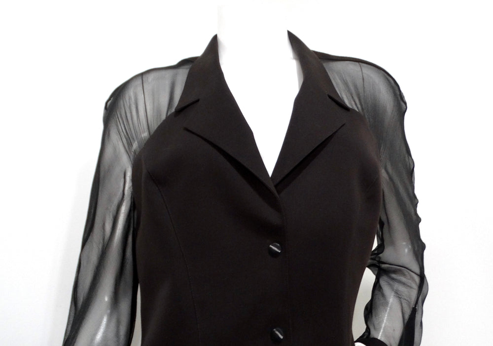 Thierry Mugler Black Button-Up Dress With Silk Sleeves circa 1990s