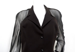 Thierry Mugler Black Button-Up Dress With Silk Sleeves circa 1990s