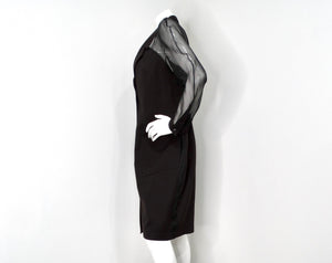 Thierry Mugler Black Button-Up Dress With Silk Sleeves circa 1990s