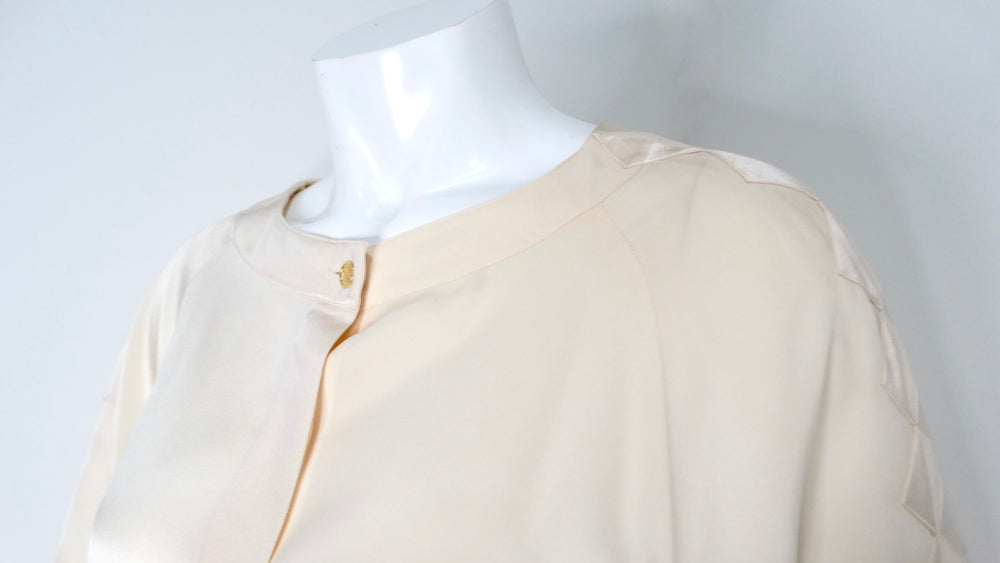 Chanel Silk Baby Pink Button-Up Blouse With Geometric Detailing circa 1980s