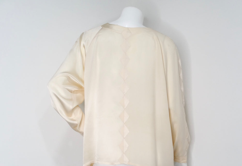 Chanel Silk Baby Pink Button-Up Blouse With Geometric Detailing circa 1980s