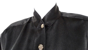 Karl Lagerfeld Black Silk Button-Up Cufflink Blouse circa 1980s