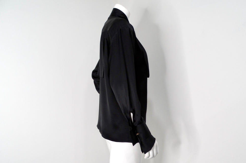 Karl Lagerfeld Black Silk Button-Up Cufflink Blouse circa 1980s