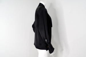 Karl Lagerfeld Black Silk Button-Up Cufflink Blouse circa 1980s