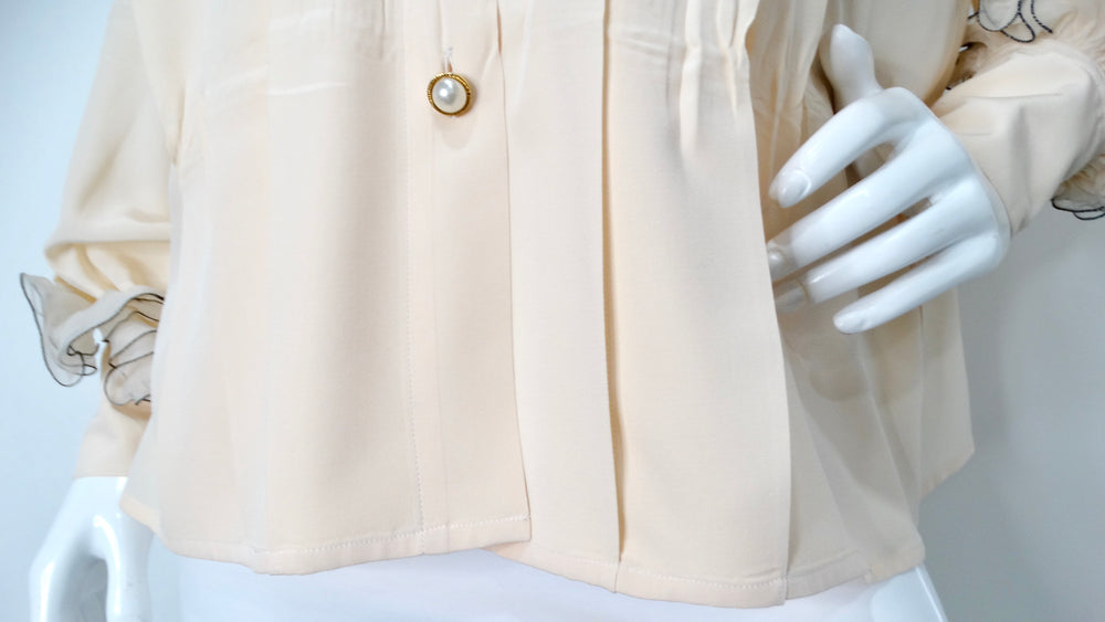 Chanel Blush Ruffled Silk Button-Up Blouse circa 1980s