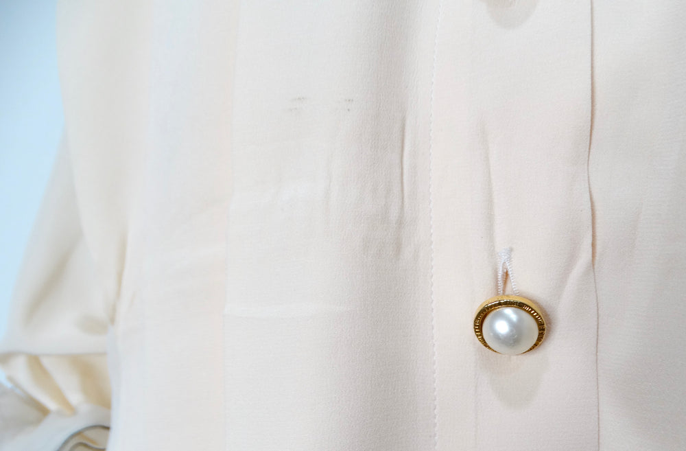 Chanel Blush Ruffled Silk Button-Up Blouse circa 1980s