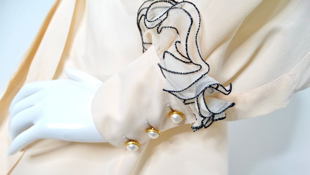 Chanel Blush Ruffled Silk Button-Up Blouse circa 1980s