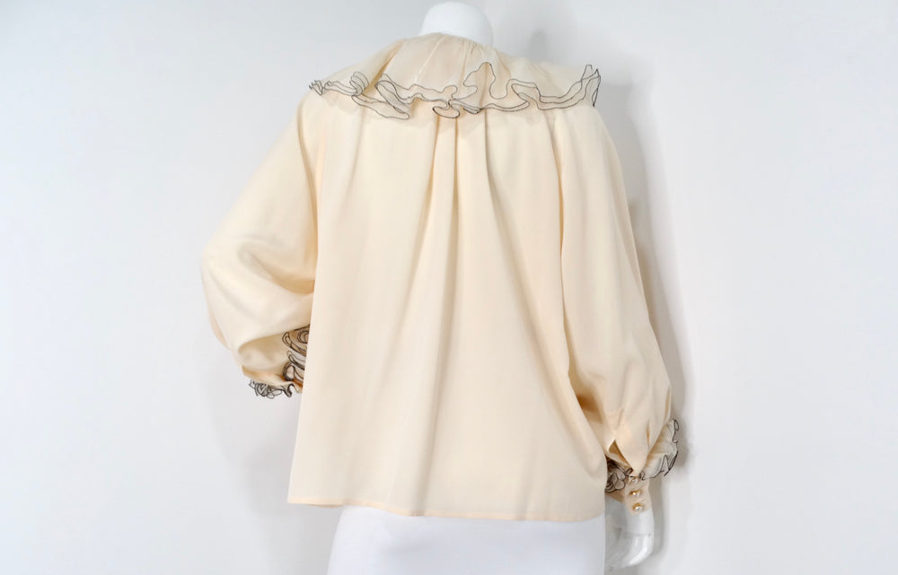 Chanel Blush Ruffled Silk Button-Up Blouse circa 1980s