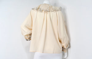 Chanel Blush Ruffled Silk Button-Up Blouse circa 1980s