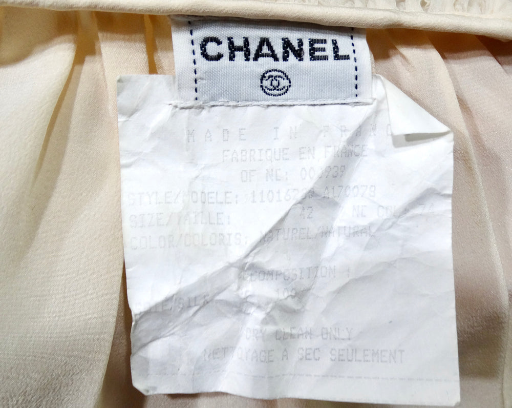 Chanel Blush Ruffled Silk Button-Up Blouse circa 1980s