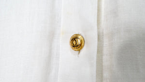 Chanel Cream Linen Interlocking CC Button-Up Short Sleeve Blouse circa 1980s