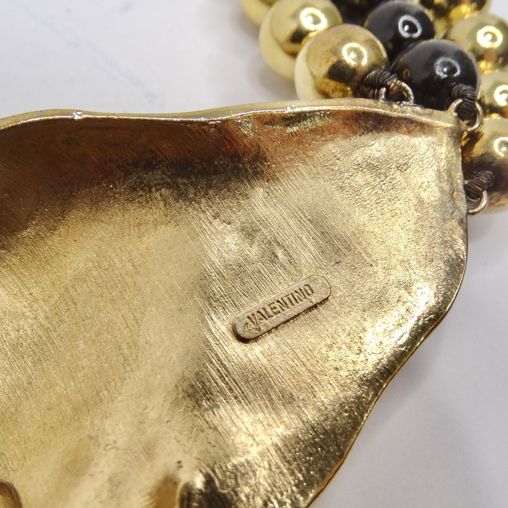Valentino 1980s Gold Plated Elephant Pendent Statement Necklace