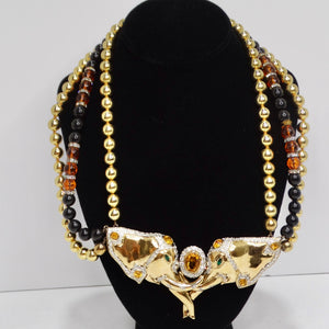 Valentino 1980s Gold Plated Elephant Pendent Statement Necklace