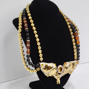 Valentino 1980s Gold Plated Elephant Pendent Statement Necklace
