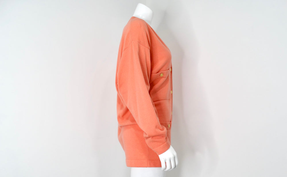 Chanel Coral Cashmere Cardigan With Gold-Tone CC Buttons circa 1980s