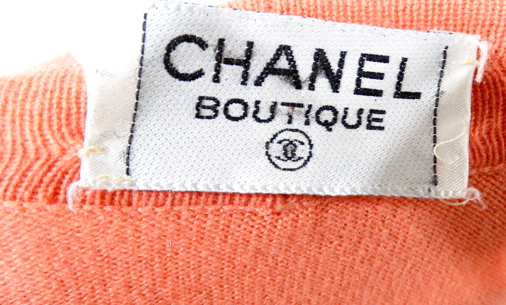 Chanel Coral Cashmere Cardigan With Gold-Tone CC Buttons circa 1980s
