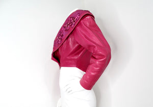 Jean Claude Jitrois Fuchsia Floral Leather Cropped Jacket circa 1990s Numbered