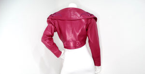 Jean Claude Jitrois Fuchsia Floral Leather Cropped Jacket circa 1990s Numbered