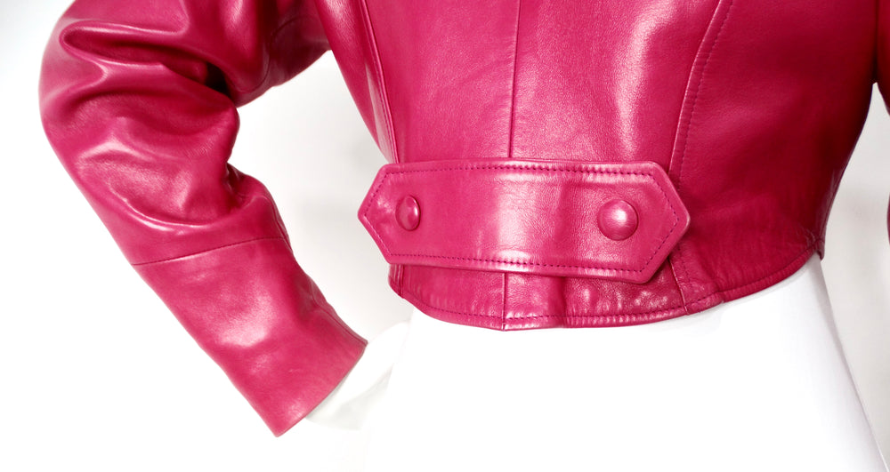 Jean Claude Jitrois Fuchsia Floral Leather Cropped Jacket circa 1990s Numbered
