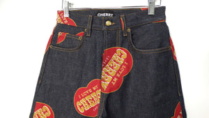 Cherry LA Heart Print Relaxed Five Pocket Indigo Denim Jeans