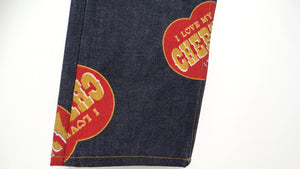 Cherry LA Heart Print Relaxed Five Pocket Indigo Denim Jeans