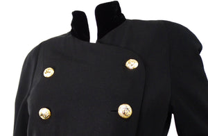 Chanel Black Double Breasted Wool & Velvet Jacket Dress circa 1980s Documented
