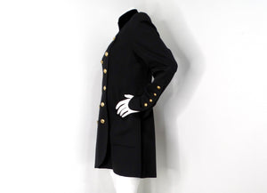 Chanel Black Double Breasted Wool & Velvet Jacket Dress circa 1980s Documented