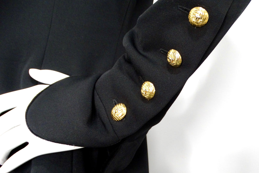 Chanel Black Double Breasted Wool & Velvet Jacket Dress circa 1980s Documented