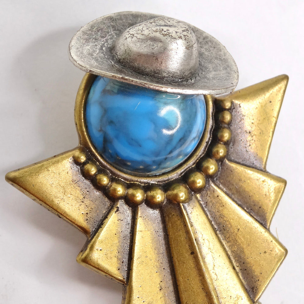 1960s Turquoise Bronze Cowboy Brooch