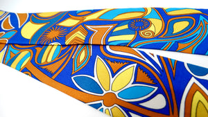 Hermes Blue & Yellow Folklore Print Silk Twilly