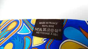 Hermes Blue & Yellow Folklore Print Silk Twilly