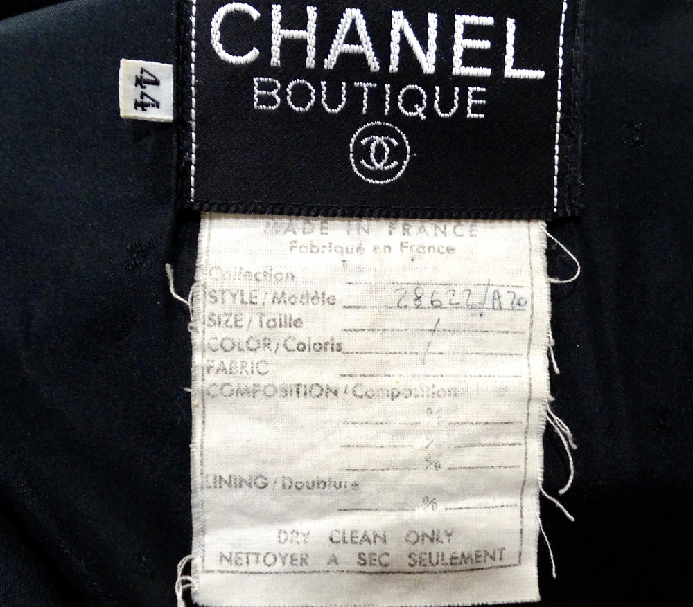 Chanel Black Double Breasted Wool & Velvet Jacket Dress circa 1980s Documented