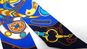 Hermes Blue & Yellow Folklore Print Silk Twilly