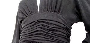 Chanel Black Ruched Waist V-Neck Long Sleeve Dress circa 1980s