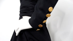 Chanel Black Ruched Waist V-Neck Long Sleeve Dress circa 1980s
