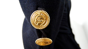 Chanel Black Ruched Waist V-Neck Long Sleeve Dress circa 1980s