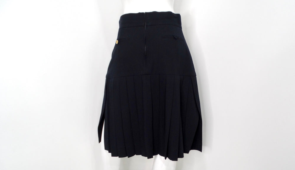 Chanel Black Pleated Midi Skirt With Slit circa 1980s