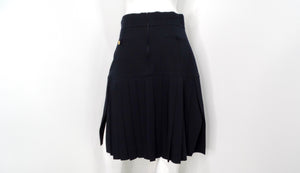 Chanel Black Pleated Midi Skirt With Slit circa 1980s