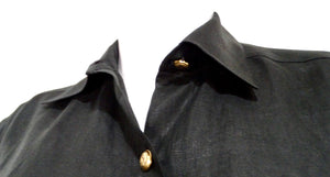 Chanel Black Linen Interlocking CC Button-Up Short Sleeve Shirt circa 1980s