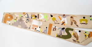 Hermes "Figures Libres" Skateboarding Scape Printed Silk Twilly