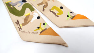 Hermes "Figures Libres" Skateboarding Scape Printed Silk Twilly