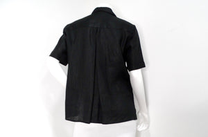 Chanel Black Linen Interlocking CC Button-Up Short Sleeve Shirt circa 1980s