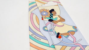Hermes "Carres Volants" Whimsical Cartoon Pastel Print Silk Scarf