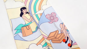 Hermes "Carres Volants" Whimsical Cartoon Pastel Print Silk Scarf