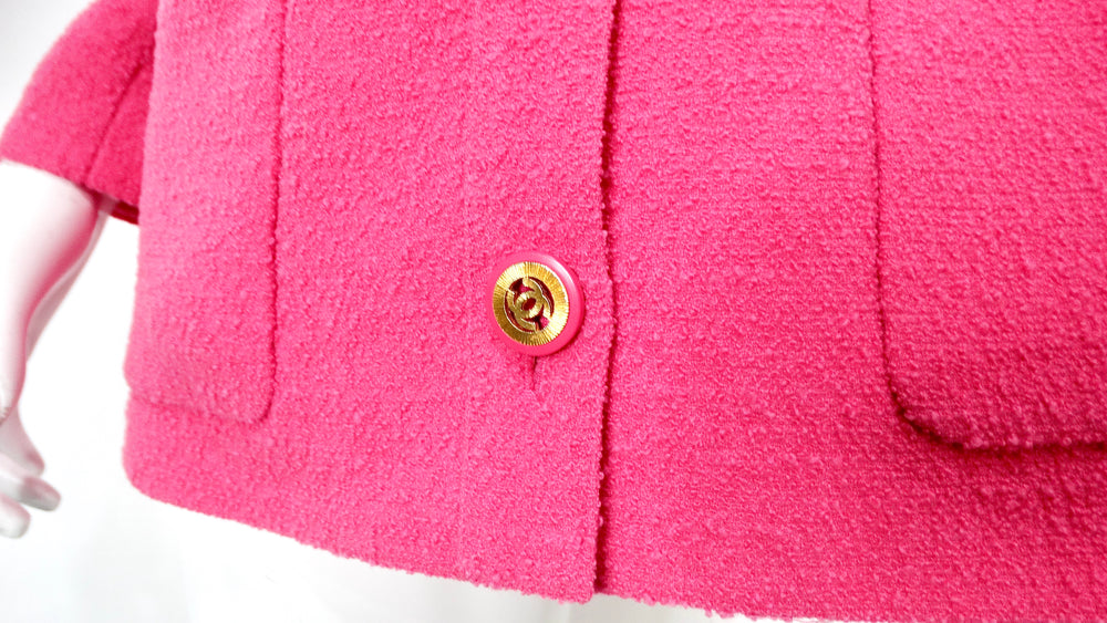 Chanel Pink Tweed Jacket With Gold-Tone Interlocking CC Buttons circa 1980s