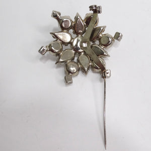 1980s Rhinestone Snowflake Flower Brooch