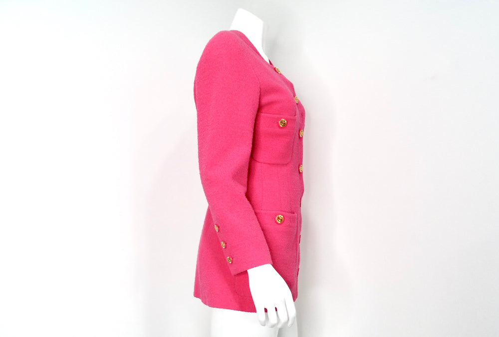 Chanel Pink Tweed Jacket With Gold-Tone Interlocking CC Buttons circa 1980s