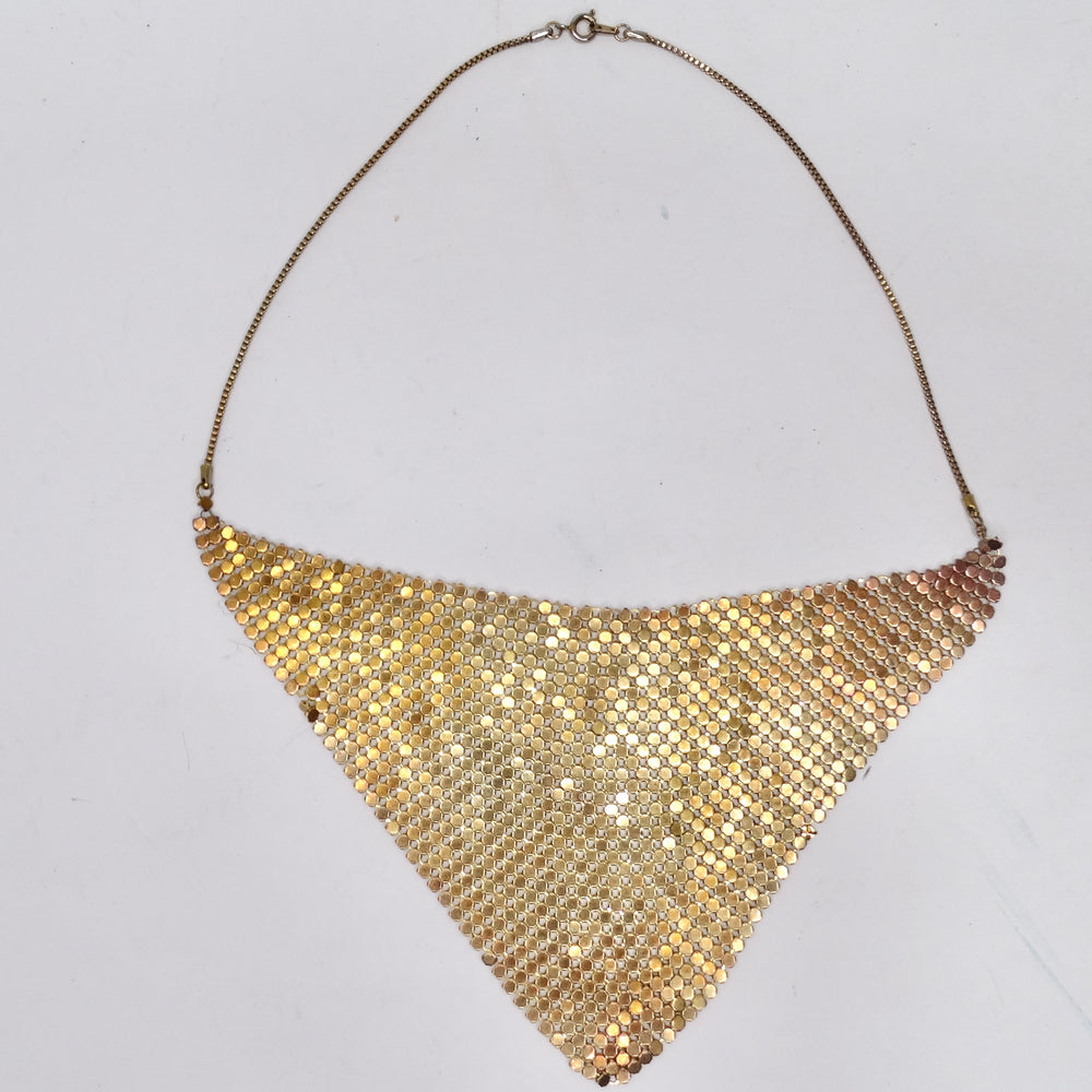 1990s Gold Tone Chainmail Cowl Neck Bib Necklace