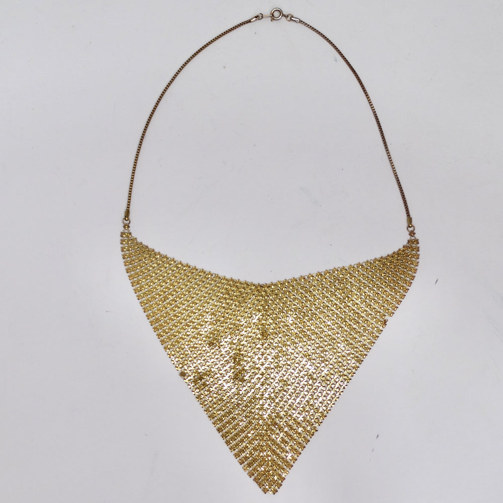1990s Gold Tone Chainmail Cowl Neck Bib Necklace