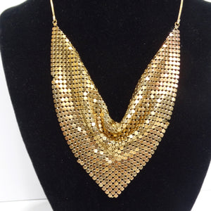 1990s Gold Tone Chainmail Cowl Neck Bib Necklace